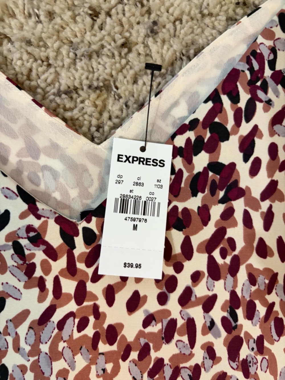 Express V-Neck Printed Cami in Burgundy, Black, Cream - Picture 2 of 2